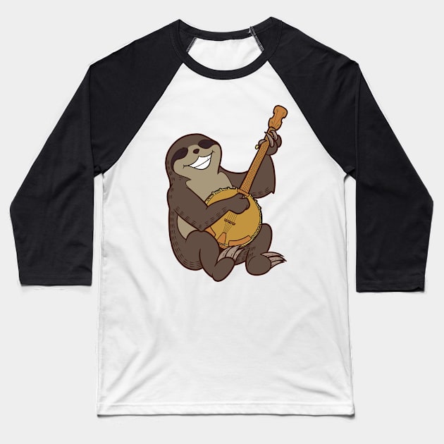 Cartoon sloth playing banjo Baseball T-Shirt by Modern Medieval Design